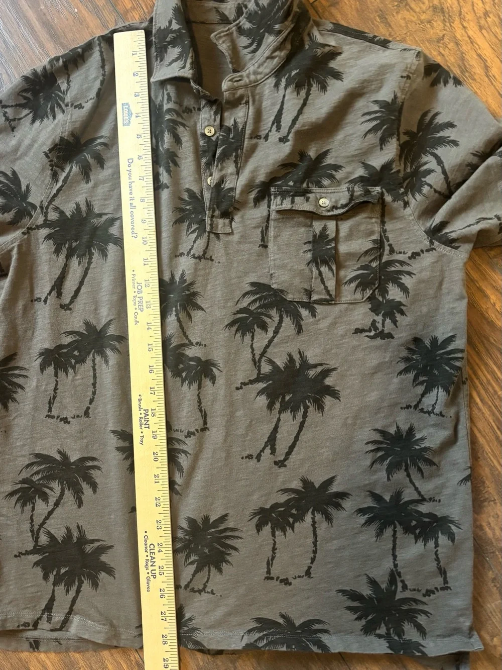 J. Crew Men's Grey Casual Polo Tropical Palm Tree Print Pocket Front